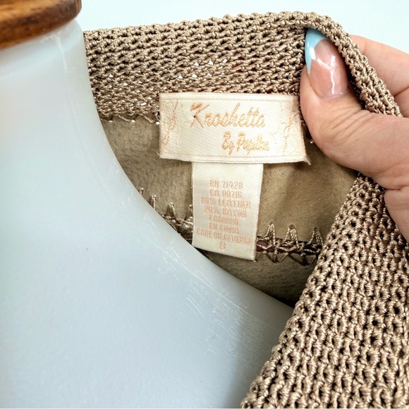 KROSHETTA BY PAPILLON Vintage Suede Crochet Patchwork Jacket Tan - Picture 8 of 10